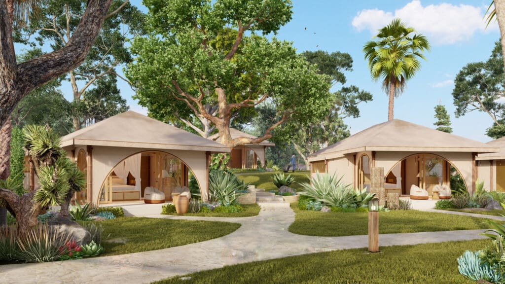 Deluxe glamping tent exterior at Dunes Beach Resort