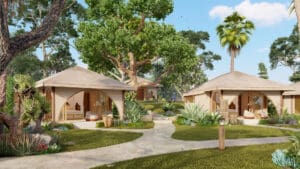Deluxe glamping tent exterior at Dunes Beach Resort