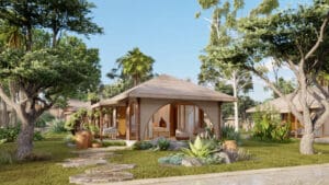 Deluxe glamping tent exterior at Dunes Beach Resort