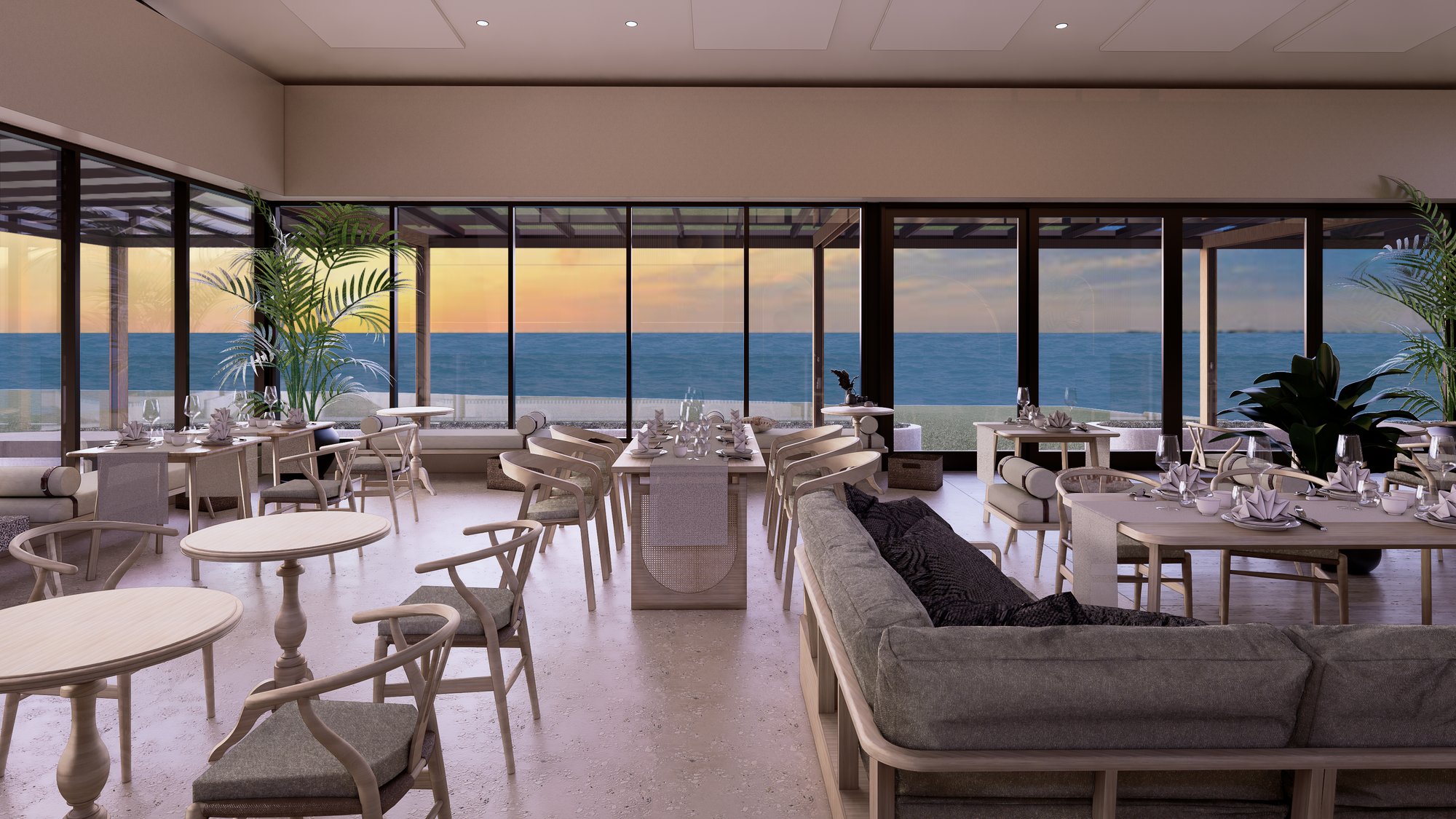 Sunset ocean view from Sandara restaurant at Dunes Beach Resort Mindarie